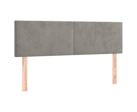 Pat box spring cu saltea, gri deschis, 140x190 cm, catifea, 6 image