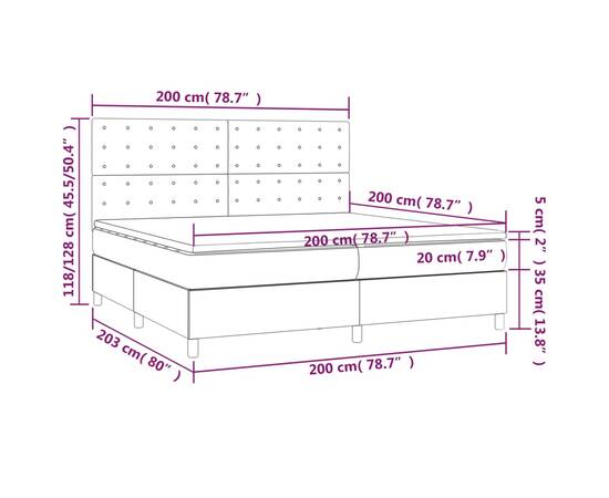 Pat box spring cu saltea, gri deschis, 200x200 cm, textil, 6 image