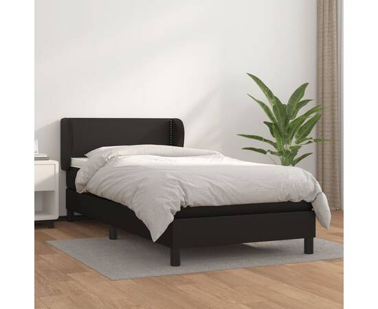 Pat box spring cu saltea, negru, 90x200 cm, piele ecologică