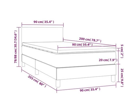 Pat cu arcuri, saltea și led, maro, 90x200 cm, piele ecologică, 8 image