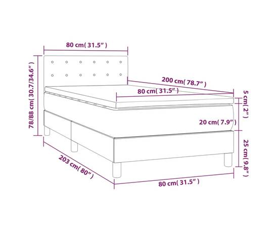 Pat continental cu saltea și led cappuccino 80x200 cm piele eco, 8 image