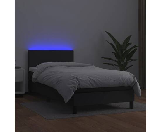 Pat continental cu saltea & led, negru, 80x200 cm, piele eco, 4 image