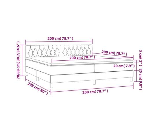 Pat box spring cu saltea, gri taupe, 200x200 cm, textil, 7 image