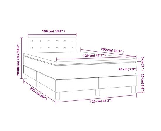 Pat cu arcuri, saltea și led, alb, 120x200 cm, piele ecologică, 8 image