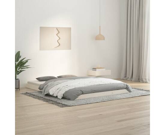 Cadru de pat dublu 4ft6, alb, 135x190 cm, lemn masiv de pin