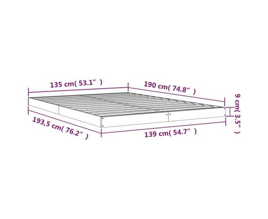 Cadru de pat dublu 4ft6, alb, 135x190 cm, lemn masiv de pin, 8 image