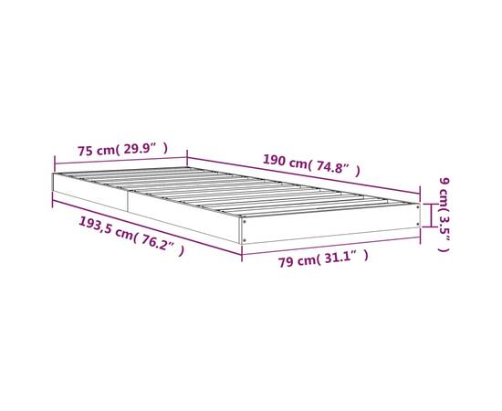 Cadru de pat mic single 2ft6, 75x190 cm, lemn masiv de pin, 8 image