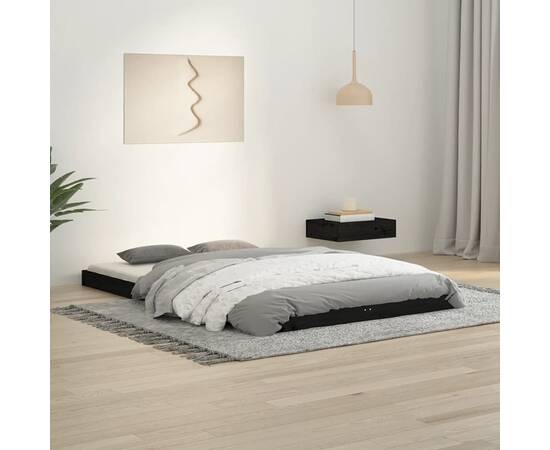 Cadru de pat small double 4ft, negru, 120x190 cm lemn masiv pin