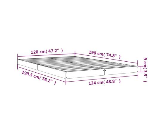 Cadru de pat small double 4ft, negru, 120x190 cm lemn masiv pin, 8 image