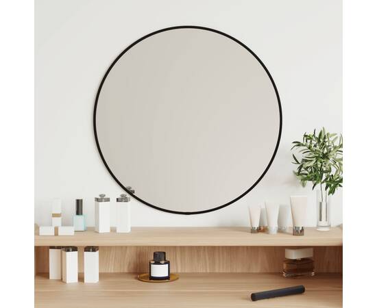 Oglindă de perete rotundă, negru, Ø 50 cm
