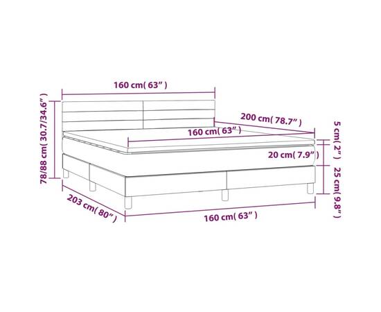 Pat box spring cu saltea, roz, 160x200 cm, catifea, 7 image