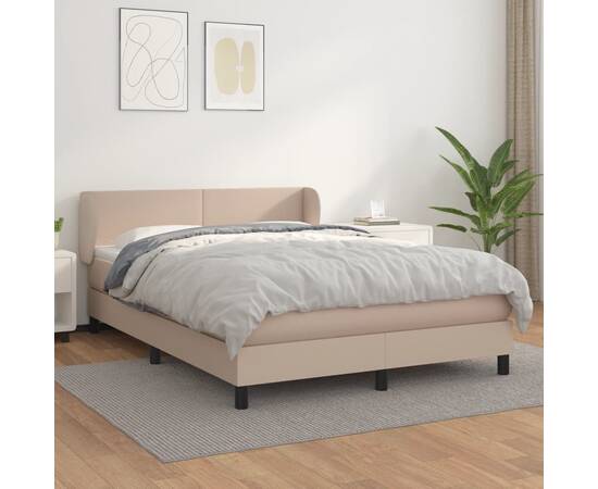 Pat box spring cu saltea, cappuccino, 140x200cm piele ecologică