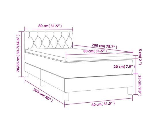 Pat box spring cu saltea, gri închis, 80x200 cm, textil, 7 image