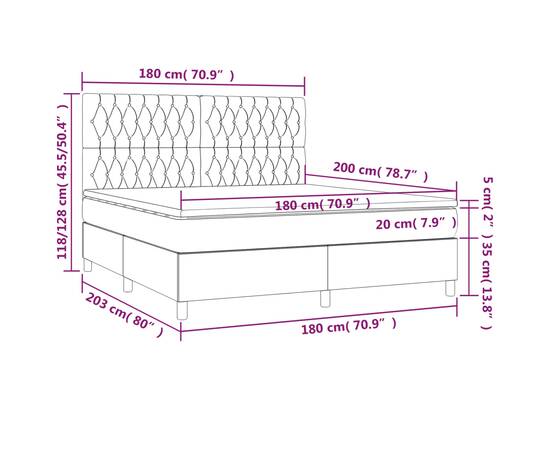 Pat box spring cu saltea, negru, 180x200 cm, catifea, 6 image