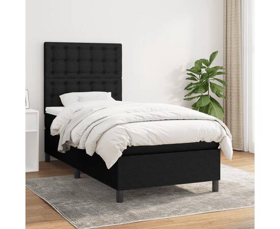 Pat box spring cu saltea, negru, 90x200 cm, textil