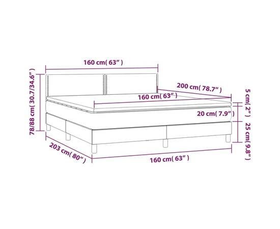 Pat box spring cu saltea, roz, 160x200 cm, catifea, 7 image