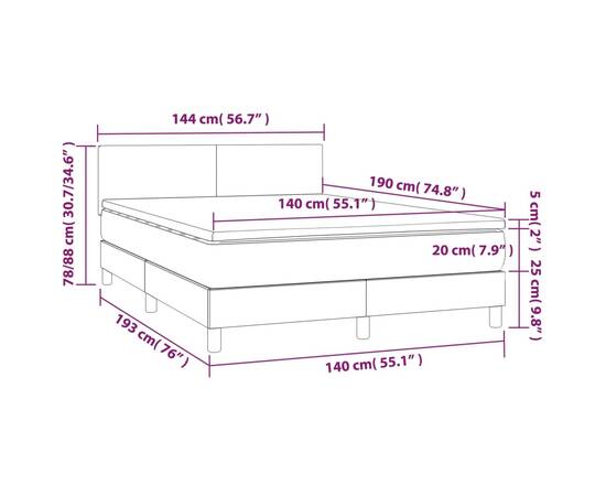 Pat box spring cu saltea, alb, 140x190 cm, piele ecologică, 7 image