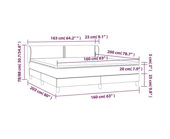 Pat box spring cu saltea, alb, 160x200 cm, piele ecologică, 7 image