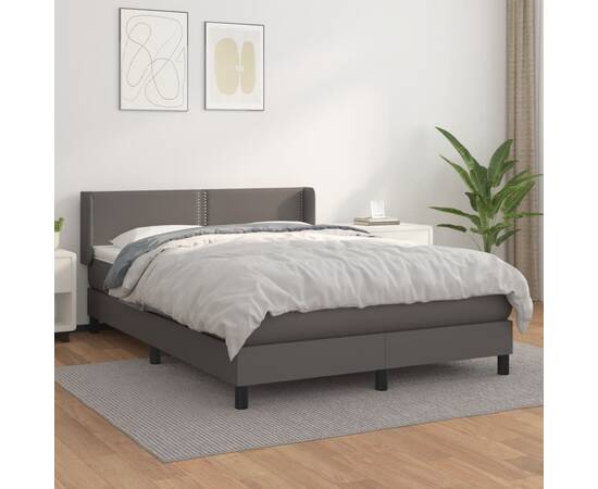 Pat box spring cu saltea, gri, 140x190 cm, piele ecologică