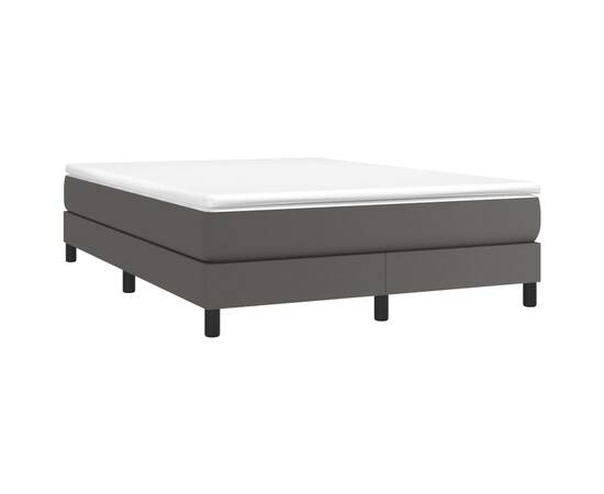 Pat box spring cu saltea, gri, 140x190 cm, piele ecologică, 3 image