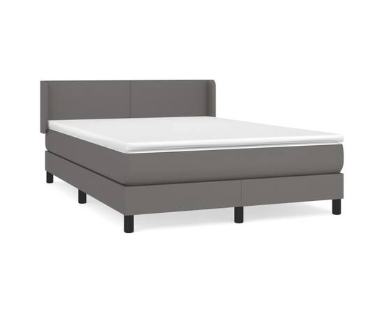 Pat box spring cu saltea, gri, 140x190 cm, piele ecologică, 2 image