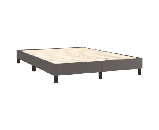 Pat box spring cu saltea, gri, 140x190 cm, piele ecologică, 4 image