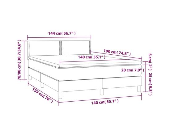 Pat box spring cu saltea, gri, 140x190 cm, piele ecologică, 7 image