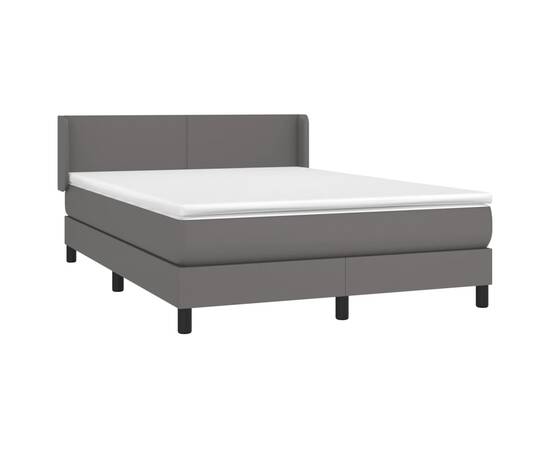 Pat box spring cu saltea, gri, 140x190 cm, piele ecologică, 3 image