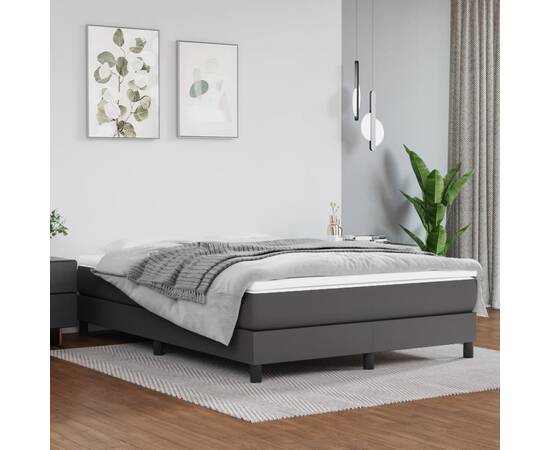 Pat box spring cu saltea, gri, 140x190 cm, piele ecologică