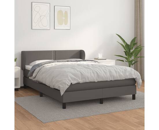 Pat box spring cu saltea, gri, 140x200 cm, piele ecologică