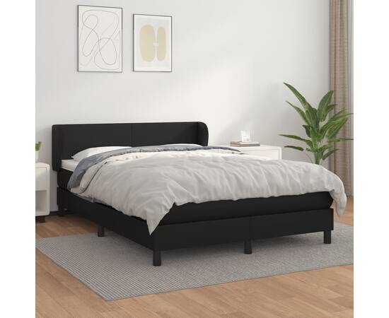 Pat box spring cu saltea, negru, 140x190 cm, piele ecologică