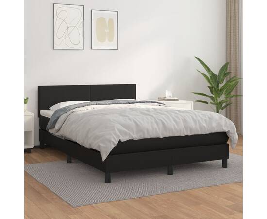 Pat box spring cu saltea, negru, 140x190 cm, piele ecologică