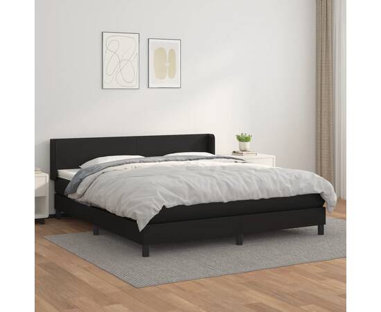 Pat box spring cu saltea, negru, 160x200 cm, piele ecologică