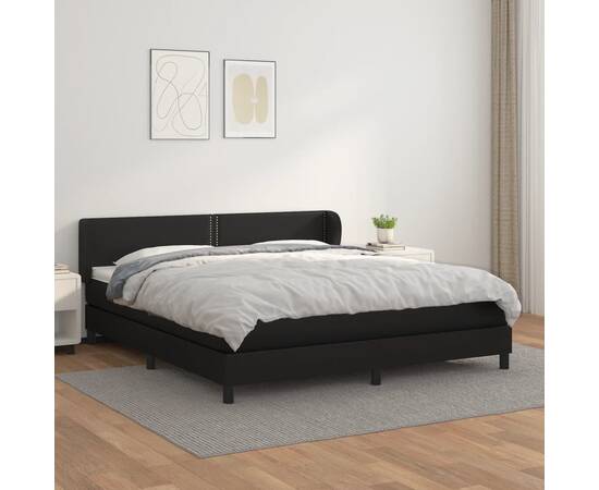 Pat box spring cu saltea, negru, 160x200 cm, piele ecologică