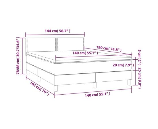 Pat cu arcuri, cu saltea & led, gri, 140x190 cm, piele eco, 8 image