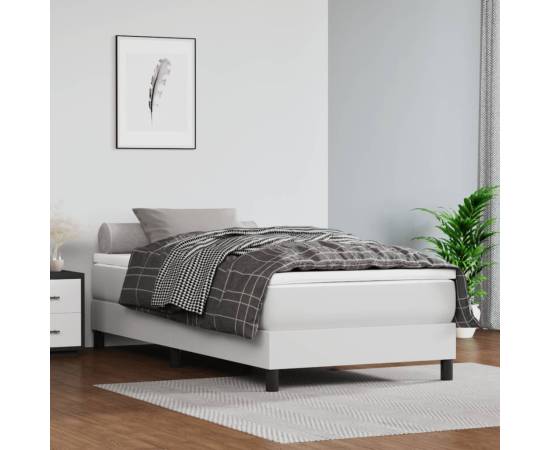 Pat box spring cu saltea, alb, 100x200 cm, piele ecologică