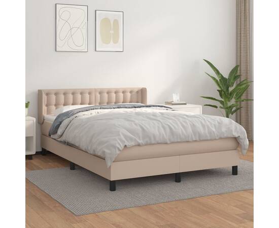 Pat box spring cu saltea, cappuccino, 140x190cm piele ecologică