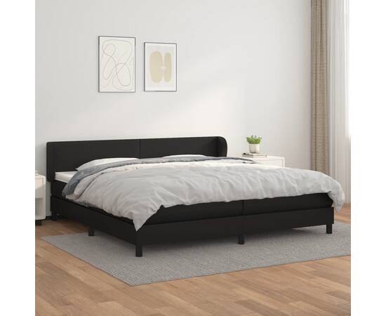 Pat continental cu saltea, negru, 200x200 cm, piele ecologică