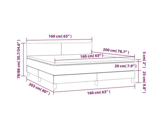 Pat box spring cu saltea, gri, 160x200 cm, piele ecologică, 7 image