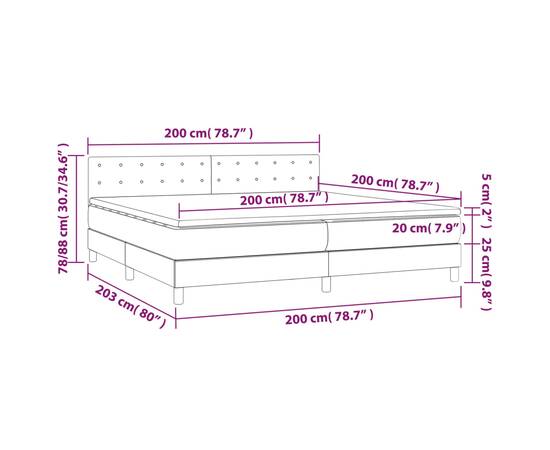 Pat box spring cu saltea, gri deschis, 200x200 cm, textil, 7 image