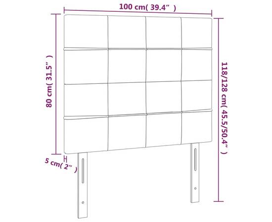 Tăblie de pat cu led, gri deschis, 100x5x118/128 cm, catifea, 6 image