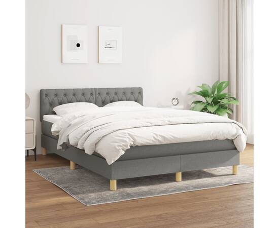 Pat box spring cu saltea, gri închis, 140x200 cm, textil