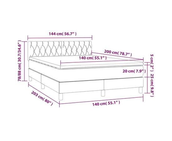 Pat box spring cu saltea, gri închis, 140x200 cm, textil, 7 image