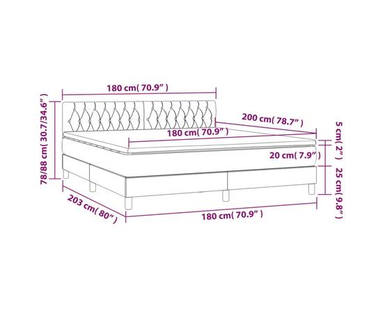 Pat box spring cu saltea, gri închis, 180x200 cm, textil, 7 image