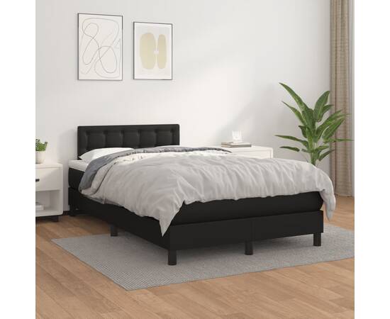 Pat box spring cu saltea, negru, 120x200 cm, piele ecologică