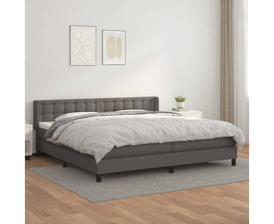 Pat box spring cu saltea, gri, 200x200 cm, piele ecologică