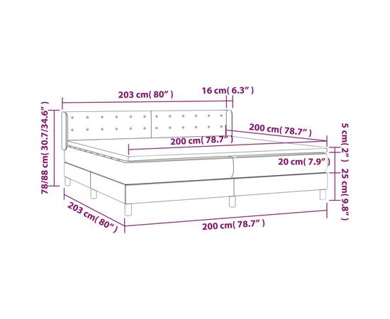 Pat box spring cu saltea, gri, 200x200 cm, piele ecologică, 7 image