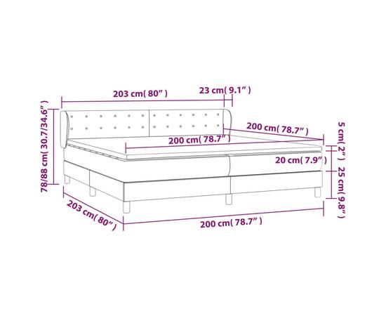 Pat cu arcuri, cu saltea, gri, 200x200 cm, piele ecologică, 7 image