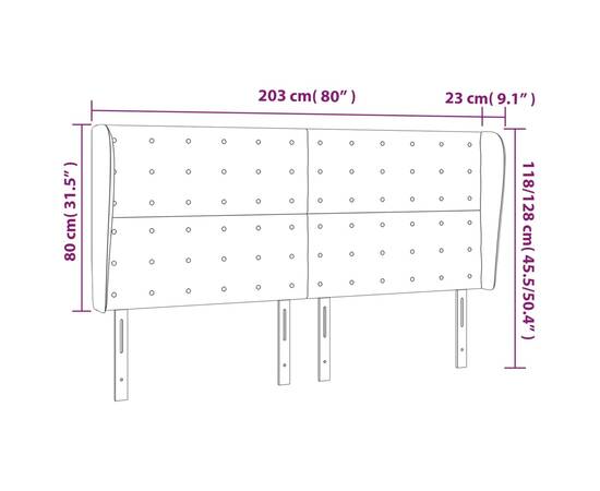 Tăblie de pat cu aripioare gri închis 203x23x118/128 cm, textil, 9 image