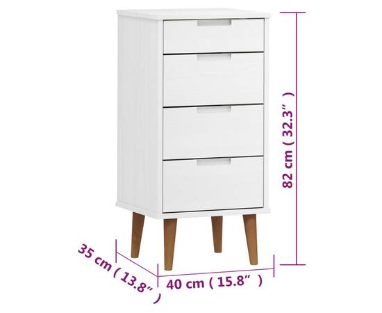 Dulap cu sertar, alb, 40x35x82 cm, lemn masiv de pin, 8 image